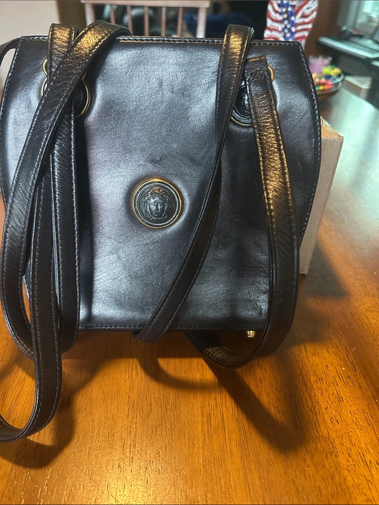 Versace Handbags - Versace Black Leather Shoulder Bag with Medallion Detail